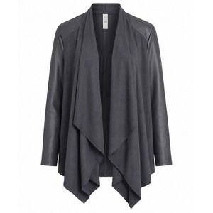 HUE Faux Leather Cardigan Women Large Asphalt Grey NWT